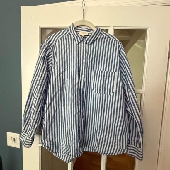 Sezane Blue and White Striped Button Down Shirt - Picture 1 of 3